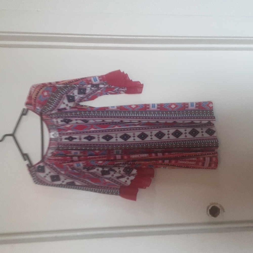 2B Together Off Shoulder Aztec Pink Patterned Girls Dress Girl's Sz M